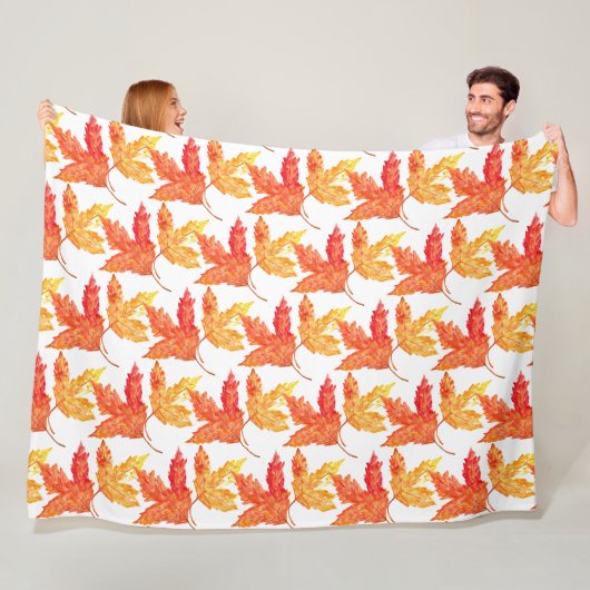 Herfstbladeren waterverf Herfst Rustieke Boom Fleece Deken (In situ)