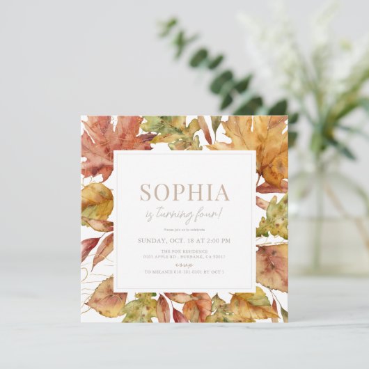 Herfstbladeren Waterverf Kinderen Verjaardag Kaart (Staand voorkant)