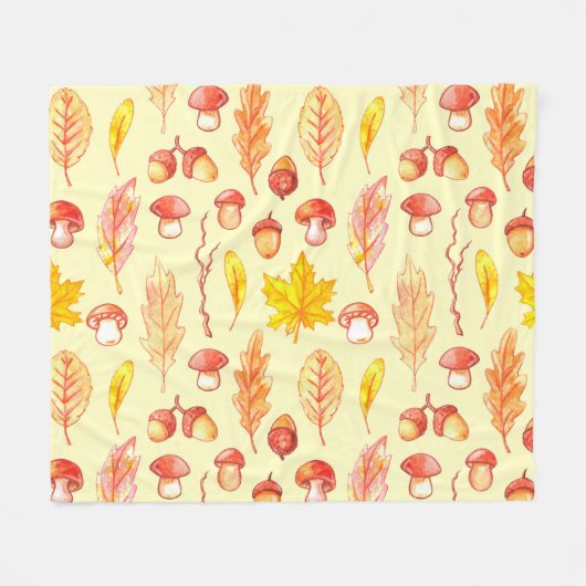 Herfstbladeren: Waterverf retro behang Fleece Deken (Voorkant (Horizontaal))