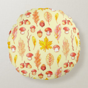 Herfstbladeren: Waterverf retro behang Rond Kussen