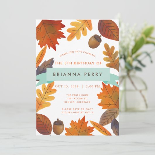 Herfstbladeren Witte Waterverf Kids Verjaardag Kaart (Staand voorkant)