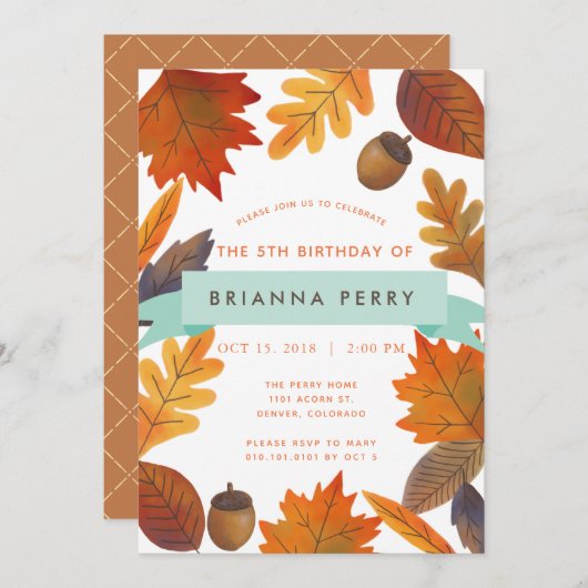 Herfstbladeren Witte Waterverf Kids Verjaardag Kaart (Voorkant / Achterkant)