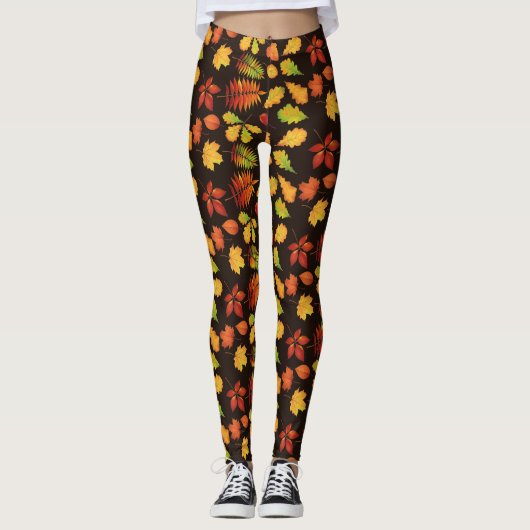 Herfstbladpatroon op bruin leggings (Voorkant)