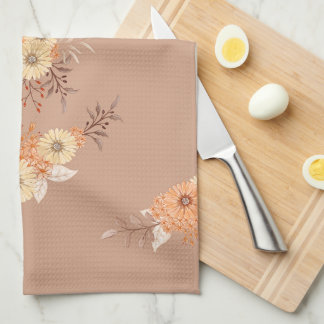 Herfstbloei – Warm Beige & Oranje Bloemen Theedoek