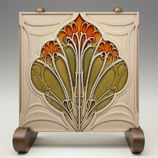 Herfstbloemblaadjes Art Nouveau Tegeltje