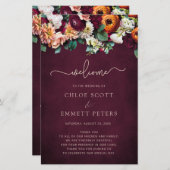 Herfstbloemen bordeauxrode huwelijksceremonieprogr (Voorkant / Achterkant)