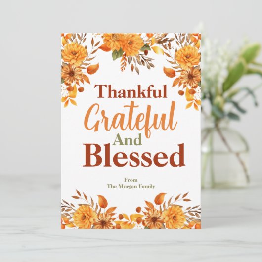 Herfstbloemen dankbare en gezegende Thanksgiving Feestdagenkaart (Staand voorkant)