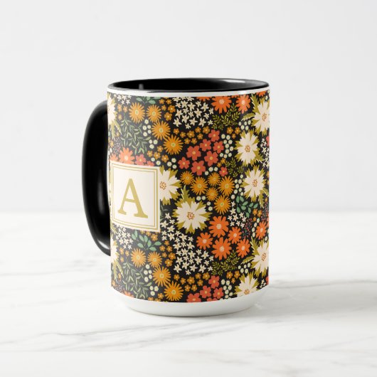 Herfstbloemen herfstkleuren Monogram Mok (Voorkant links)