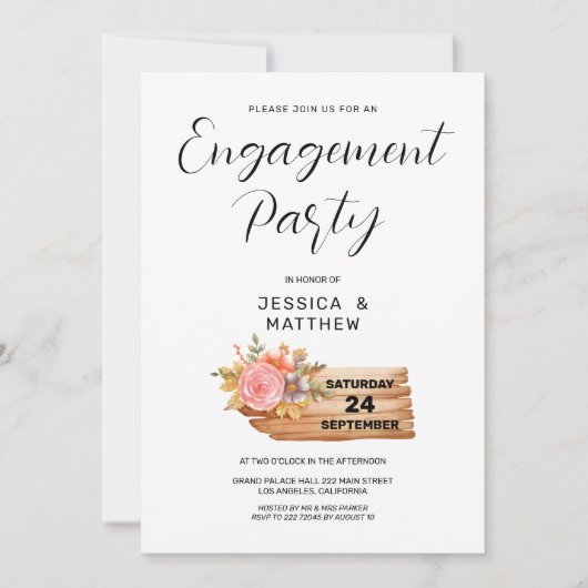 Herfstbloemen & Houtteken Verloving Kaart (Voorkant)