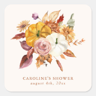Herfstbloemen & Pompoenen Baby Shower Vierkante Sticker