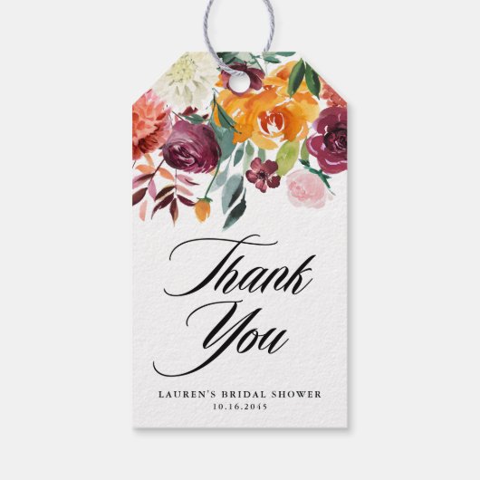 Herfstbloesems Bloemrijke Bruidsdouche Bedankt Cadeaulabel (Achterkant)