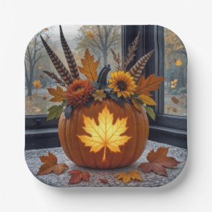 Herfstboeket in een Oranje pompoen Papieren Bordje