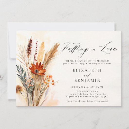 Herfstboeket Romantische Liefde Chique Verlovingsf Kaart (Voorkant)