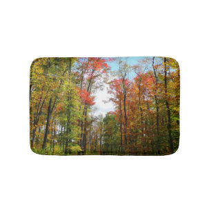 Herfstbomen en blauwe lucht Herfst Natuurfotografi Badmat