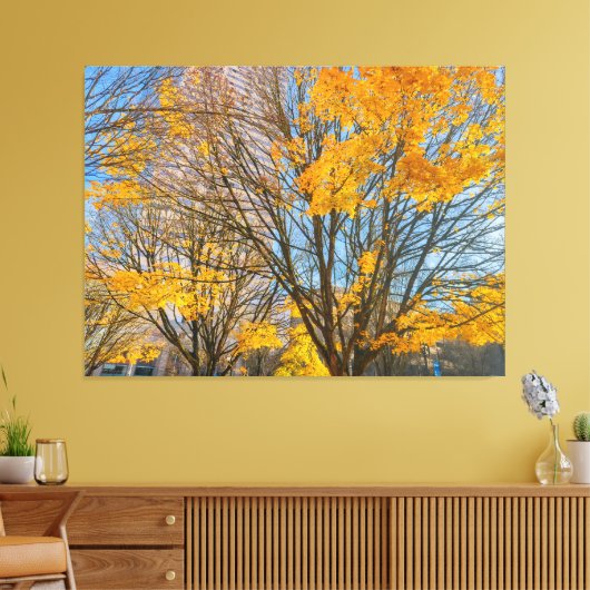 Herfstbomen in het stadsbeeld canvas afdruk (Insitu (Woonkamer))