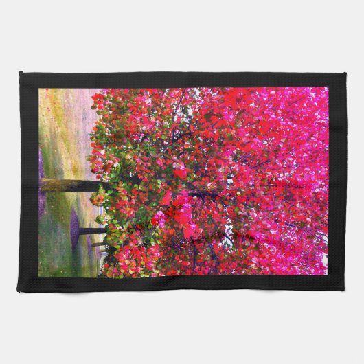 Herfstbomen roze rood blad impressionistische bome theedoek (Horizontaal)