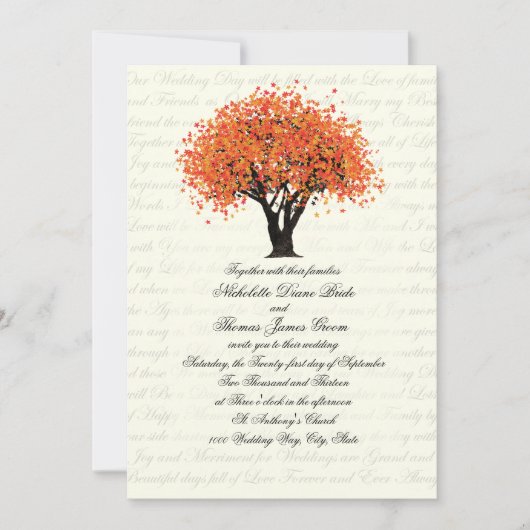 Herfstboom dansen bloeit bruiloft kaart (Voorkant)
