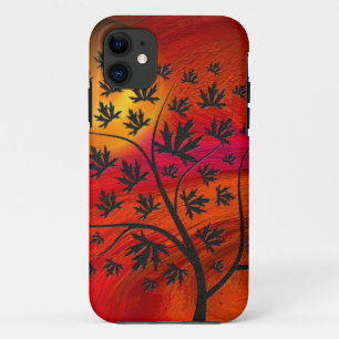 Herfstboom en maan abstracte kunst iPhone 11 hoesje