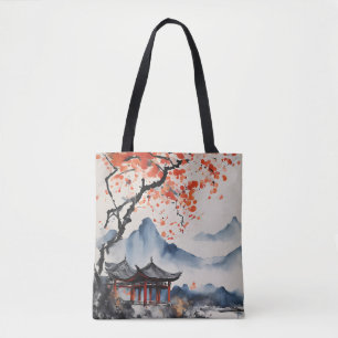 Herfstboom en tempel draagtas