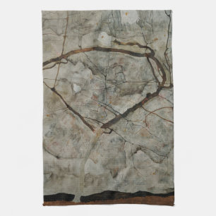Herfstboom in beweging door Egon Schiele Theedoek