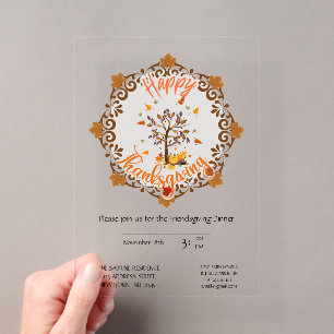 Herfstboom Mandala Herfstloof & Thanksgiving Acryl Uitnodigingen