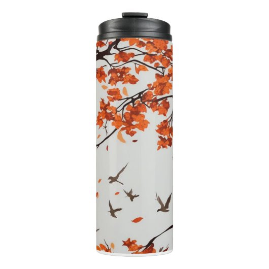 Herfstboom met bladeren en vogels. thermosbeker (Voorkant)