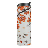 Herfstboom met bladeren en vogels. thermosbeker (Gedraaid links)