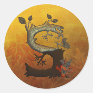 Herfstboom monogram S Ronde Sticker