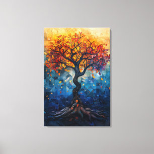 Herfstboom Mozaïek Geometrische Gloed Kunst Canvas Afdruk