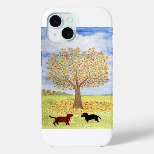 Herfstboom Schilderen met teckel honden Case-Mate iPhone Case (Achterkant)