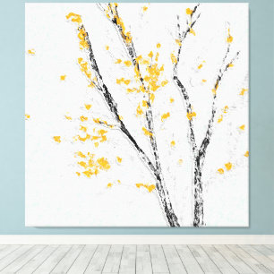 Herfstboomtakken met gele herfstbladeren canvas afdruk