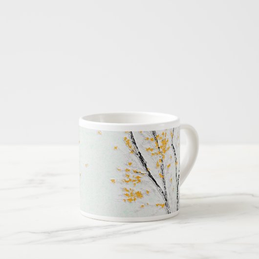 Herfstboomtakken met gele herfstbladeren espresso kop (Voorkant rechts)