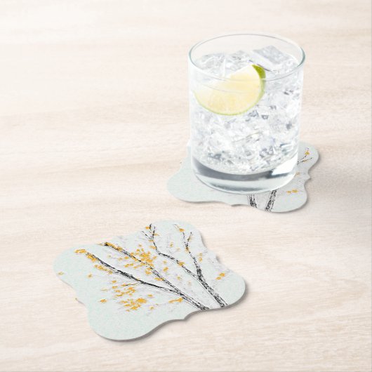 Herfstboomtakken met gele herfstbladeren kartonnen onderzetters (Insitu)