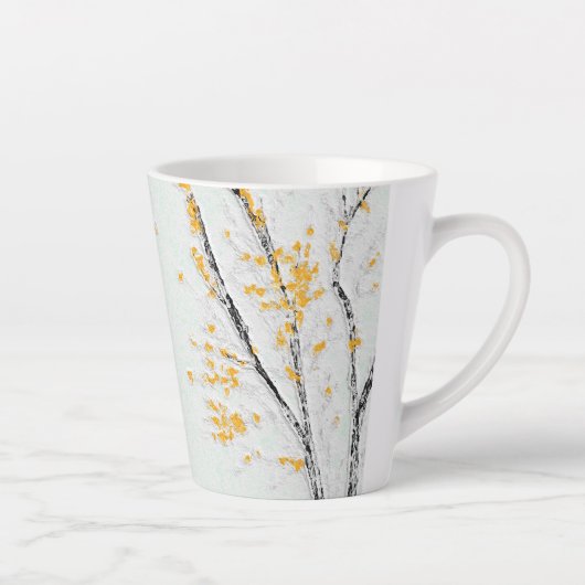 Herfstboomtakken met gele herfstbladeren latte mok (Rechts)