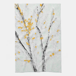 Herfstboomtakken met gele herfstbladeren theedoek