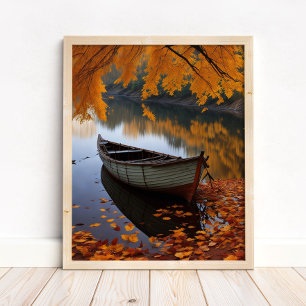 Herfstboot op een rustige River Wall Art Poster