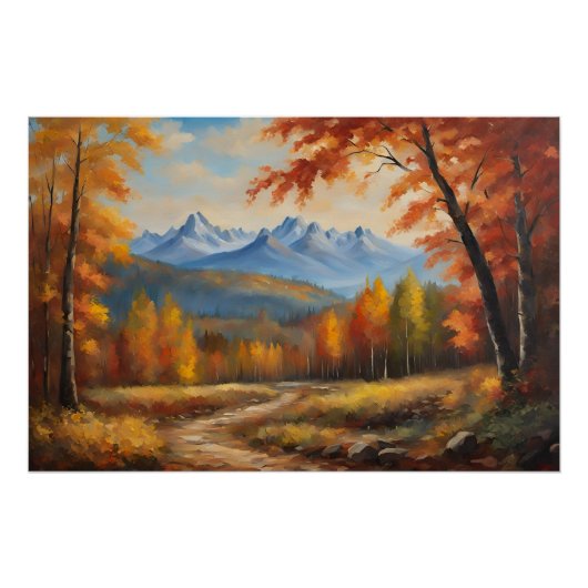 Herfstbos en berglandschap perfect poster (Voorkant)
