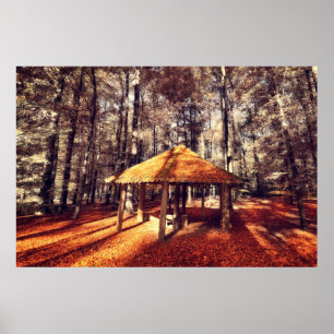 Herfstbos en chalet poster