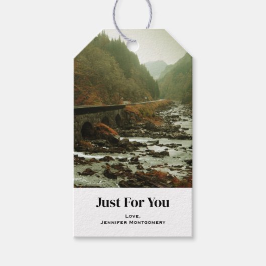 Herfstbos en rivierlandschap cadeaulabel (Voorkant)