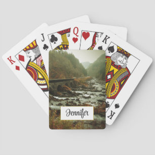 Herfstbos en rivierlandschap pokerkaarten