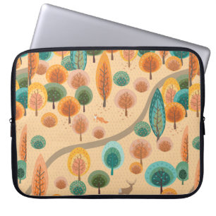 Herfstbos met abstracte platte handgetekende bomen laptop sleeve