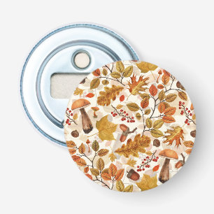 Herfstbos op gebroken wit button flesopener