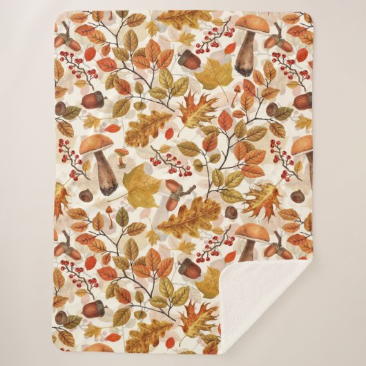 Herfstbos op gebroken wit sherpa deken (Voorkant)