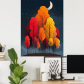 Herfstbos 's nachts poster (Thuiskantoor)