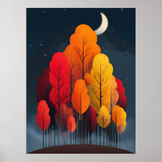 Herfstbos 's nachts poster