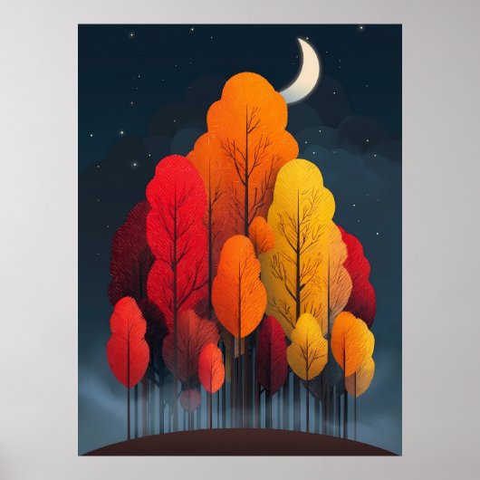 Herfstbos 's nachts poster (Voorkant)