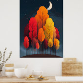 Herfstbos 's nachts poster (Keuken)