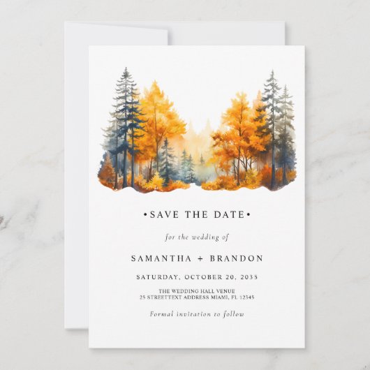 Herfstbossen bruiloft save the date (Voorkant)