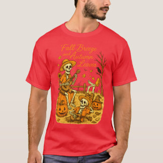 Herfstbries en herfstbladeren Skelet Pompoen Spi T-shirt