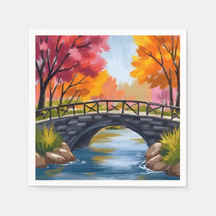 Herfstbrug Herfstloof Aquarel Natuur Servet